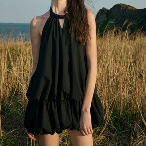 Halter-neck mini dress - black